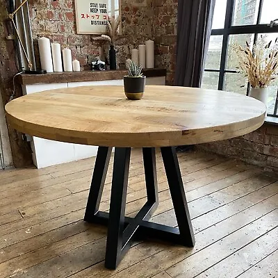 £599 • Buy Ida Luxury Round Solid Mango Wood Industrial Dining Table Distressed Finish