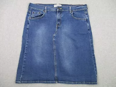 Levi Strauss Signature Denim Skirt Womens 16 Blue Jean A-Line Slit Stretch • $24.99