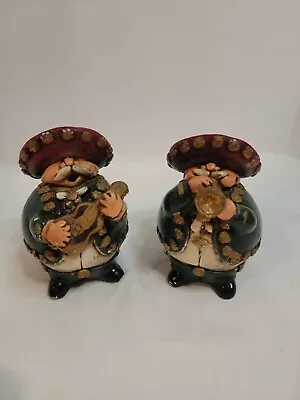 Vintage Mexican Mariachi Band Player Handpainted Chalkware Folk Art 4.75  2 Pc • $25