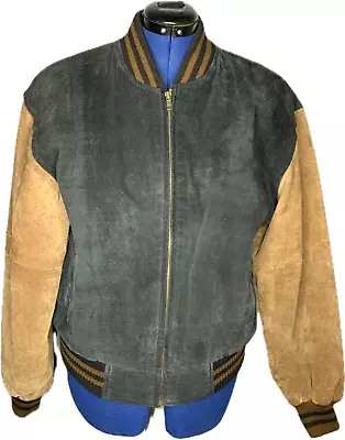 Vintage Global Identity G-111 Jacket M Leather Suede Black Brown Bomber Flight • $39.95