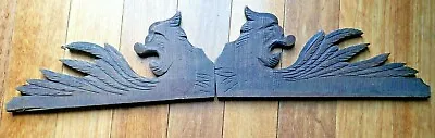  Antique Oak Ornate Wooden Wood Pediment Griffins • $95