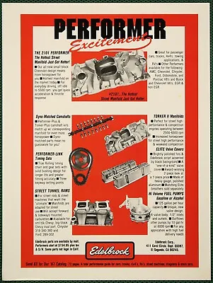 Edelbrock 2101 Performer Auto Manifold Torker Tunnel Ram Vintage Print Ad 1987 • $9.95