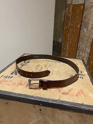 Levi's Brown Leather Belt Men's Size 38 Silver Buckle Logo Made In Italy • £16.99