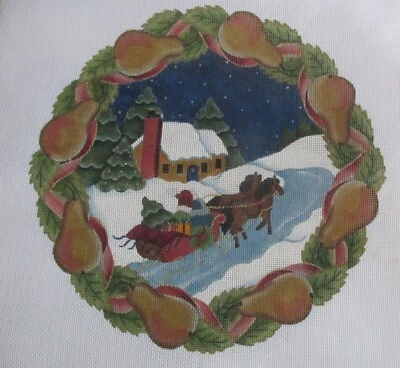 $174.99 • Buy VTG Wreath Sleigh Pears MELISSA SHIRLEY HANDPAINTED NEEDLEPOINT CANVAS MSD 190