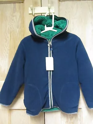 £24 • Buy Mini Boden Boys REVERSIBLE  Jersey Jacket Hoody Fur Lined Hooded  Blue Green 5-6