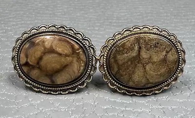 Vintage Agate Yellow Gold Plated Cuff Links • $19.95