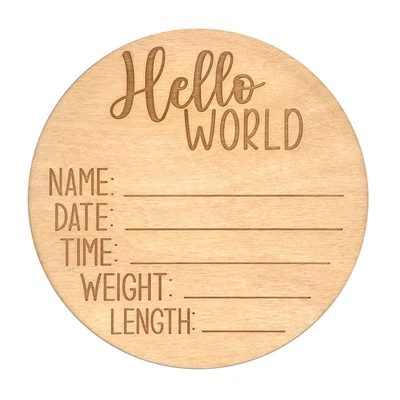 Natural For Hospital Baby Announcement Sign 5.91 Inch Hello World Wooden Durable • $6.39