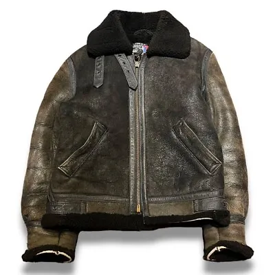 Schott B-3 Flight Jacket Leather Jacket Mouton Leather Black Size 36 Men's • $704.99