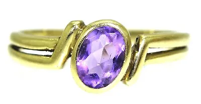 Pretty Oval Amethyst 9ct Yellow Gold Ring Size O ~ 7 1/4 • $242.79