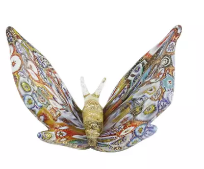 Murano Glass Butterfly Sculpture Figurine Colorful Millefiori Handmade In Italy • $229.60