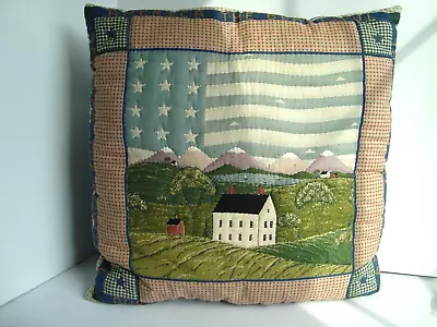 Warren Kimble Fabric Cotton Pillow Handstitched Folk Art Americana Patriotic • $24.99