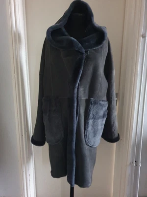 £650 • Buy DOM GOOR Dark Grey Real Sheep Skin Coat With Hood Size8 Bnwt