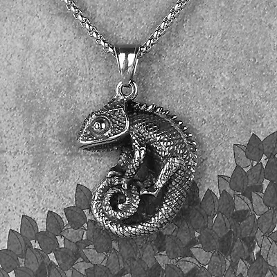 Chameleon Lizard Animal Men's Long Necklace Pendant Chain Hip Hop Unique Jewelry • $10.97