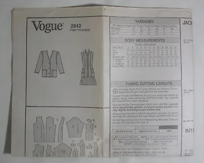 VOGUE 2842 Bust Sizes 80cm-82.5cm-86cm Ladies Dress & Jacket Sewing Pattern • £2.99