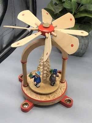 $39.99 • Buy Vintage German Erzgebirge Pyramid  Carousel Wooden Candle Holder Christmas Nice
