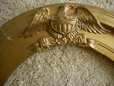 Antique Gold Gilded Oval Frame Eagle USA No Glass Military American Flag 1900s ? • $110