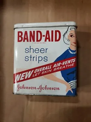 Vintage Johnson & Johnson Band-Aid Sheer Strips Tin Box W/Woman In Blue Dress • $24