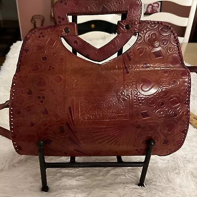  Red Large Mexican Hand Tooled Leather Vintage Purse • $28.99