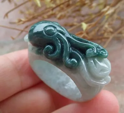 Certified Green Burma Natural A JADE Jadeite Octopus RING USA. 10.25 戒指 577096 • $134.40