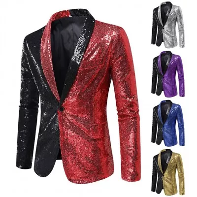 Men's Dress Color Matching Sequin Suit Jacket Autumn Blazer Autumn • $53.19