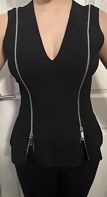 Sexy Black Sleeveless Zip Up Back Top With Zip Detail At The Front • £9.99