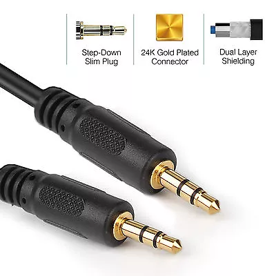 Male To Male 3.5mm High Quality Stereo Audio Auxiliary AUX Cable Gold Plated  • $8.07
