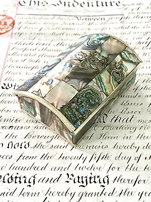 Beautiful Vintage Abalone Shell And Mexican Alpaca Silver Trinket Box Wood Lined • $45