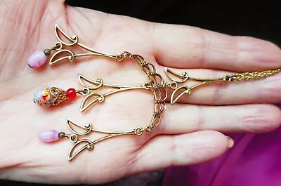 £19 • Buy Beautiful Antique Art Nouveau Hand Painted Glass & Metal Pendant With Chain