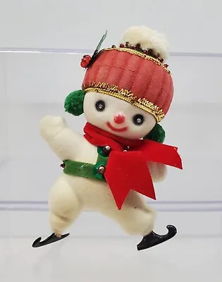 £14.30 • Buy Vintage Flocked Snowman Ornament Hong Kong Skates Push Pin Sequin Beaded  5 