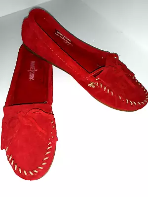 $44.99 • Buy Minnetonka Moccasins Women's 8.5 Kilty Hardsoles Red Suede Leather Slip On Shoes
