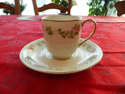 A. Lanternier & Co. Limoges Pink Roses Demi Cup & Saucer                  10-3 • $15.99