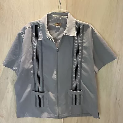 Vintage Haband Travelers Men’s Shirt Size Large Gray Short Sleeve Zip Up Collar • $12.99