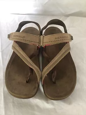 Merrell Mimosa Kangaroo Tan Brown Leather Toe Loop Slingback Sandals Womens Sz 6 • $20