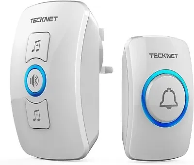 TECKNET Wireless Doorbell Waterproof Wall Plug-in Door Bell Cordless Chime Kit • £10.39