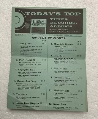 1957 Today’s Top Tunes Billboard Music Records Chart Elvis Presley~fats Domino • $9.95