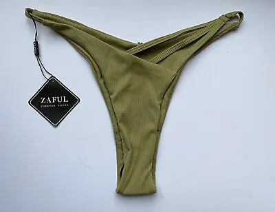 £7.50 • Buy Brand New With Tags Zaful Khaki Green Ribbed Bikini Bottoms Size 10