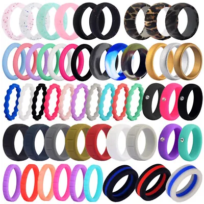 Silicone Wedding Ring For Men Women Flexible Stackble Rubber Band Flexible 4-14# • $0.99