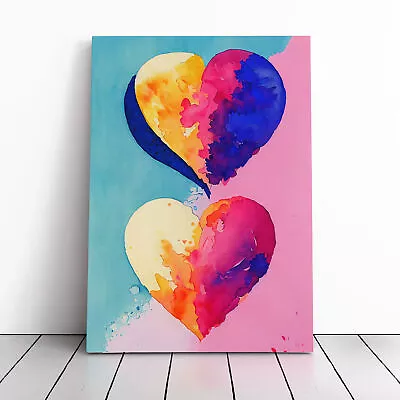 Watercolour Love Heart Canvas Wall Art Print Framed Picture Decor Living Room • £24.95