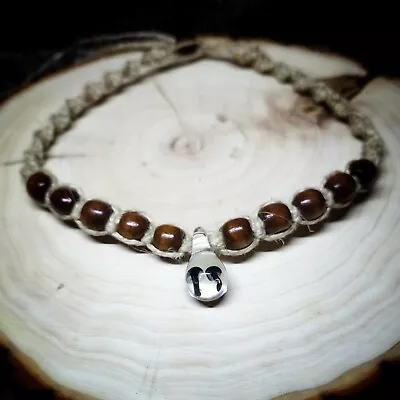 Traditional Hemp Necklace With Black Double Glass Mushroom & Wood Beads • $17.99