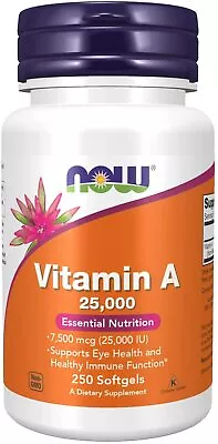 NOW Foods Vitamin A 25000 IU 250 Softgels • $15.39