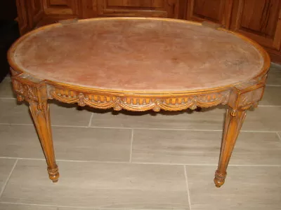 Vintage American Hand Made Pig Skin Leather Coffee Table Hand Carved Wood MINT!! • $1600