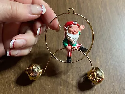 Vintage Hallmark Resin Elf Pixie On Balance Wheel Bells Christmas Ornament • $9.95