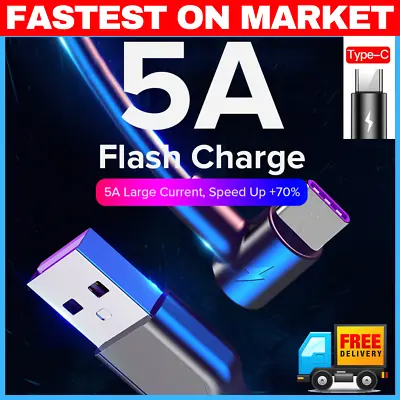 $9.96 • Buy ⚡️ 5A 1m 2m 3m USB Type C Fast Charging Cable 90 Degree USB C Cable Samsung S10 