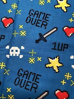 Game On Video Game Player 1 Gaming Blue Cotton Fabric 18x21 Fat Quarter • $3.99