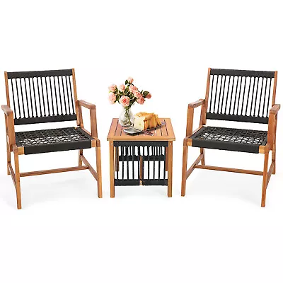 Patio 3pcs  Acacia Wood Outdoor Furniture  Bistro Set All-Weather Rope Woven • $189.99