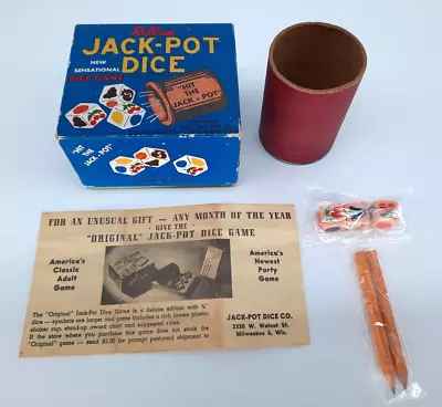 VTG Collectible 1947 Roll-em Jack-Pot Dice Game Instructions And 3 Dice (B3) • $4.95