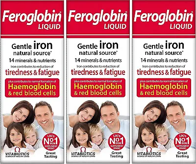 £14.99 • Buy 3 X Vitabiotics Feroglobin B12 Liquid Iron- 200ml (box Of 3)