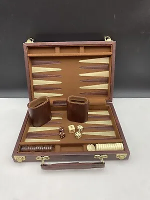 Travel Size Magnetic Backgammon Game In Faux Leather Case - Complete • $19.99