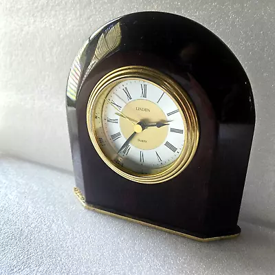 Vintage 6  Tall Linden Quartz Shelf/Desk Alarm Clock/Mahogany Finish W/Gold Trim • $18