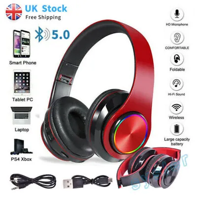 Wireless Bluetooth 5.1 Headphones Noise Cancelling Over-Ear Stereo Earphones UK • £7.98